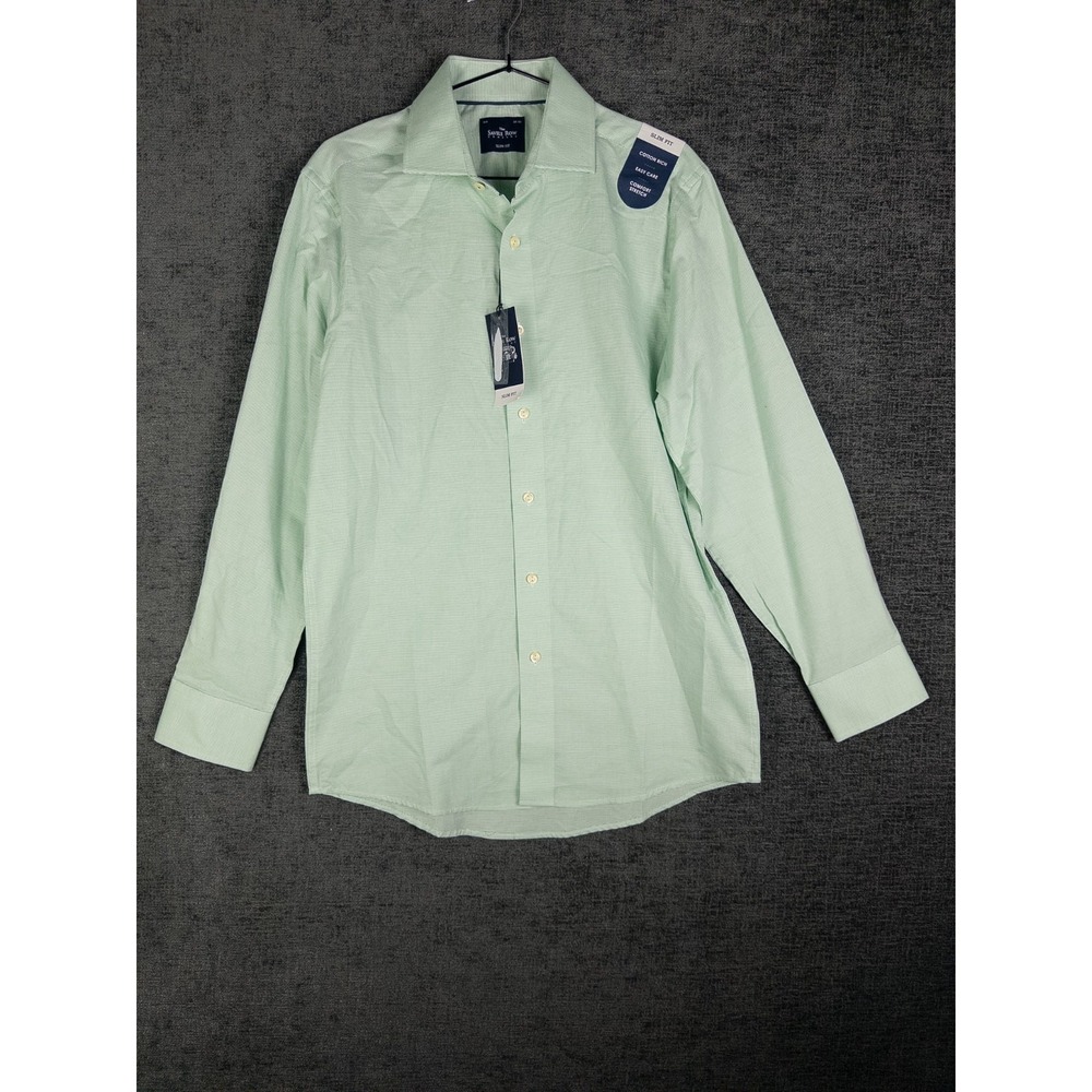 NEW The Savile Row Mens Shirt‎ Slim Fit 15.5 Green Checkered Button Up Slim Fit